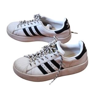 Adidas Superstar original white black gold metallic striped pull-on sneaker shoe
